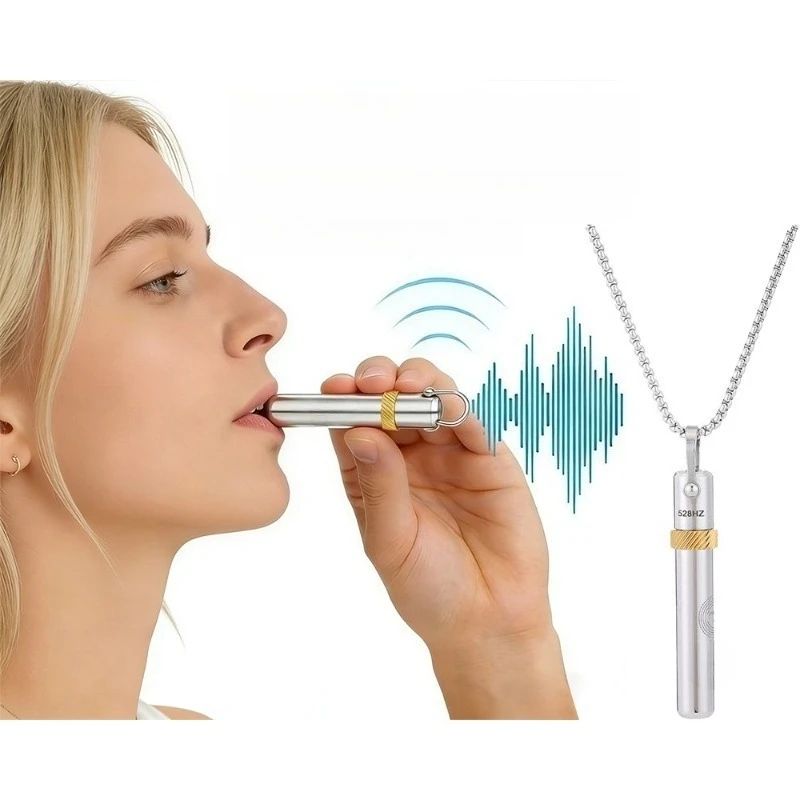 528Hz  Metal Breathing Whistle Pendant Necklace Stress Relief Breath Training Tool