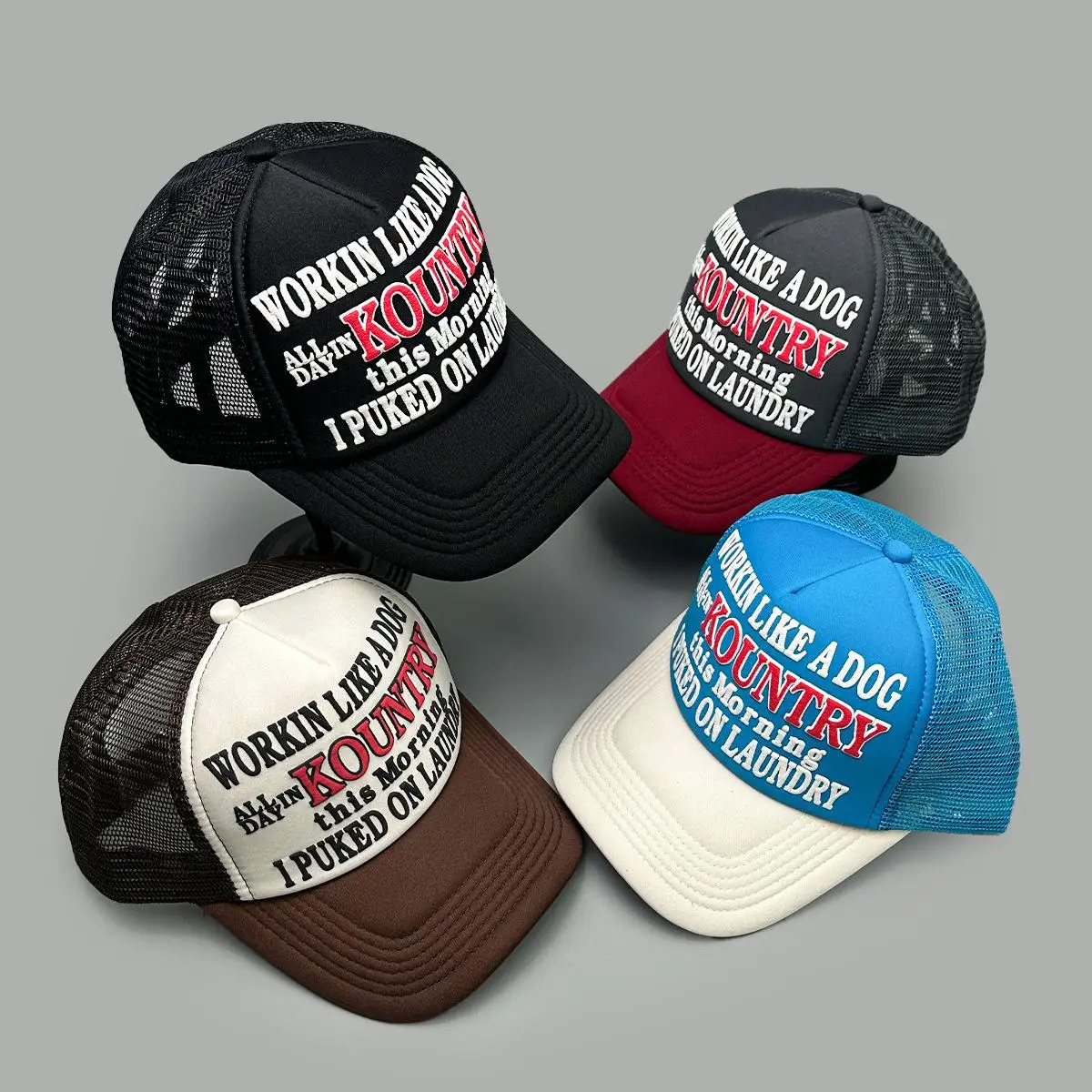 Baseball Trucker Cap Breathable Mesh Back Color Block Graffiti Letter Print Hat for Men Women Running Camping Outdoor Streetwear