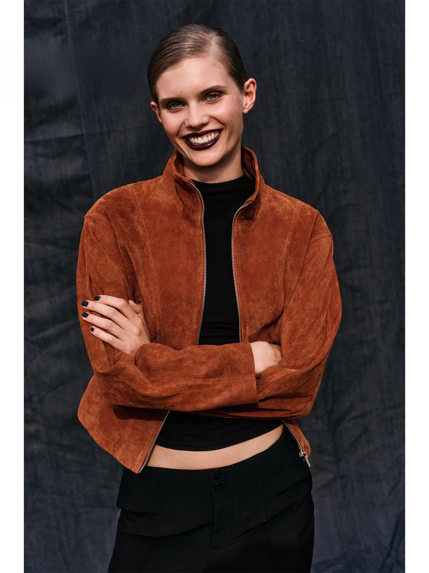 Fall Autumn Workwear Jacket Women's Loose Shoulder Zipper Multi-Pocket Stand Collar Retro Style Short Outerwear Coat
