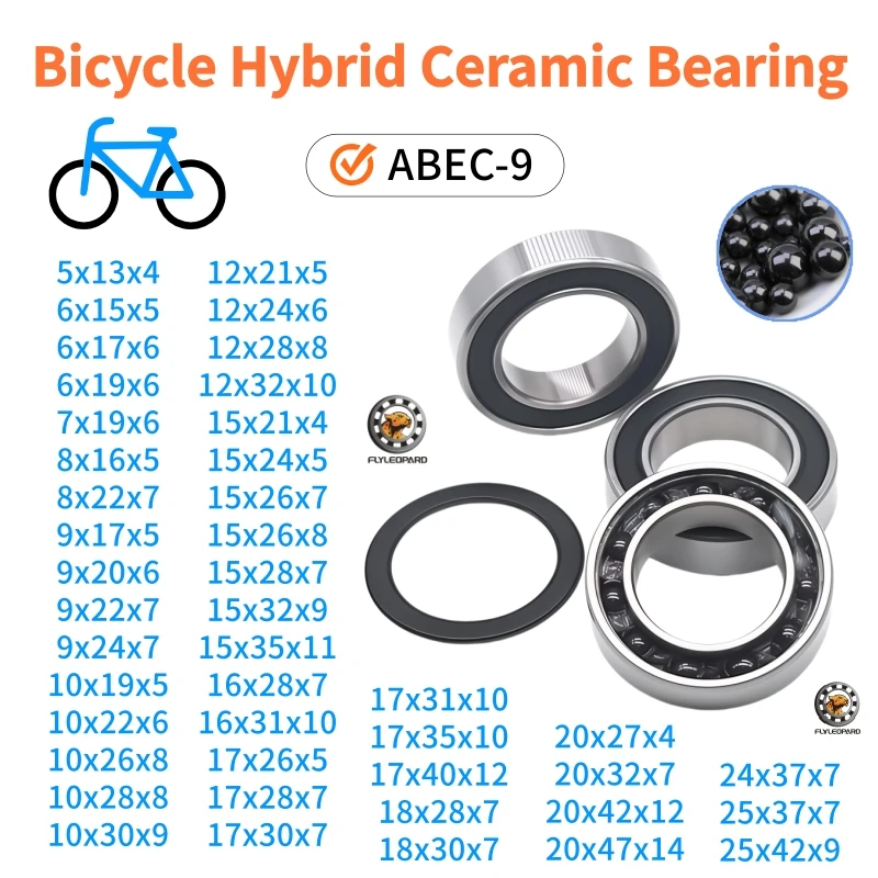 1P Bicycle Hybrid Ceramic Bearing 6800RS CB 10x19x5mm Si3N4 Ceramic Bearing 6000 6002 6803 6805 6900 6903 17287 15267 24377 RSCB