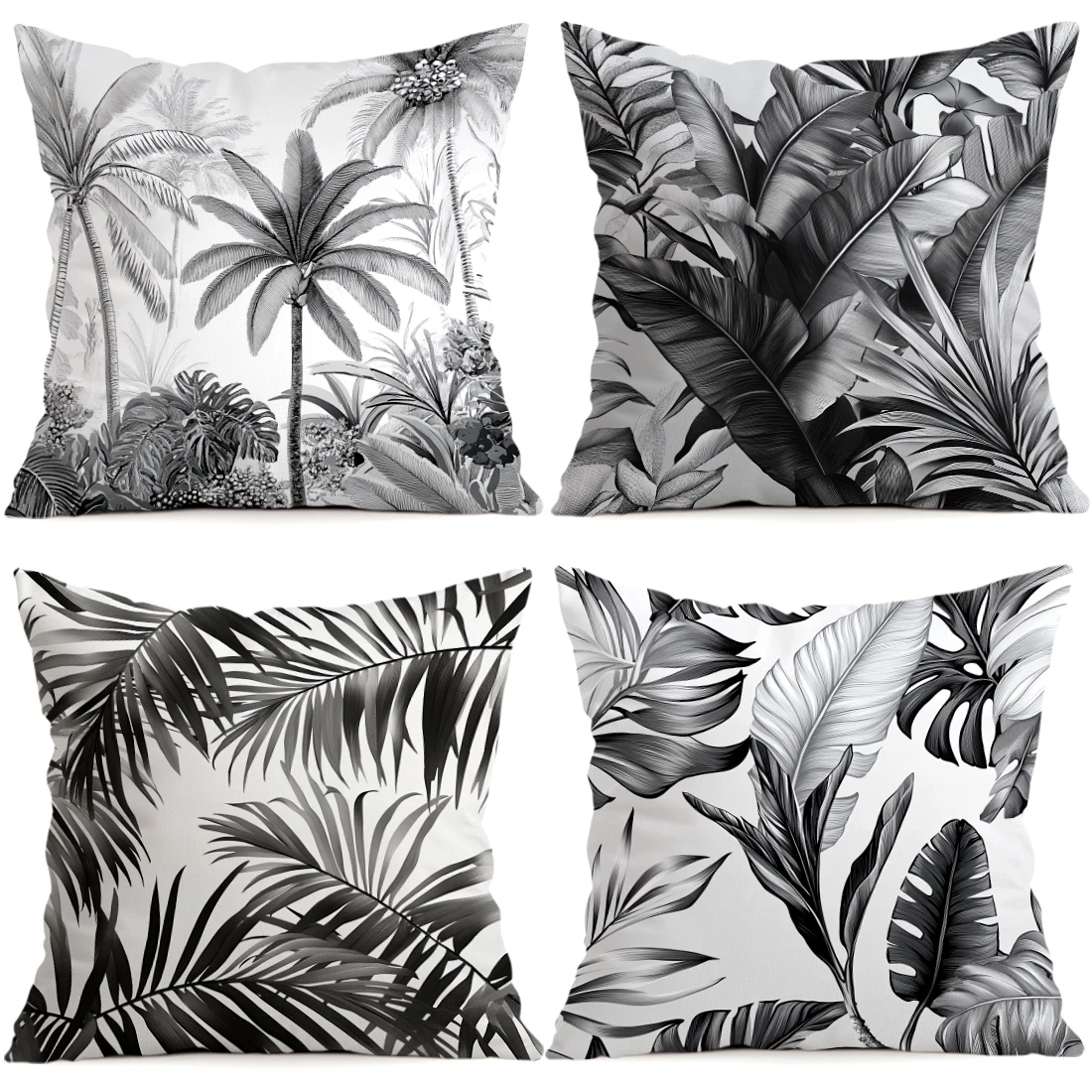 Black And White Leaves Cushions Pillowcase Polyester Cushion Cover Throw Pillow Pillowcover Home Car Sofa Decor