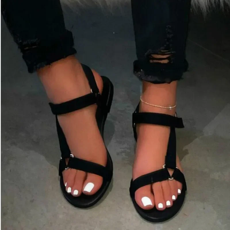 2024 Summer New Women Canvas Sandals Comfort Canvas Gladiator Female Shoes Mixed Colors Low Heel Back Strap Lady Sandalias