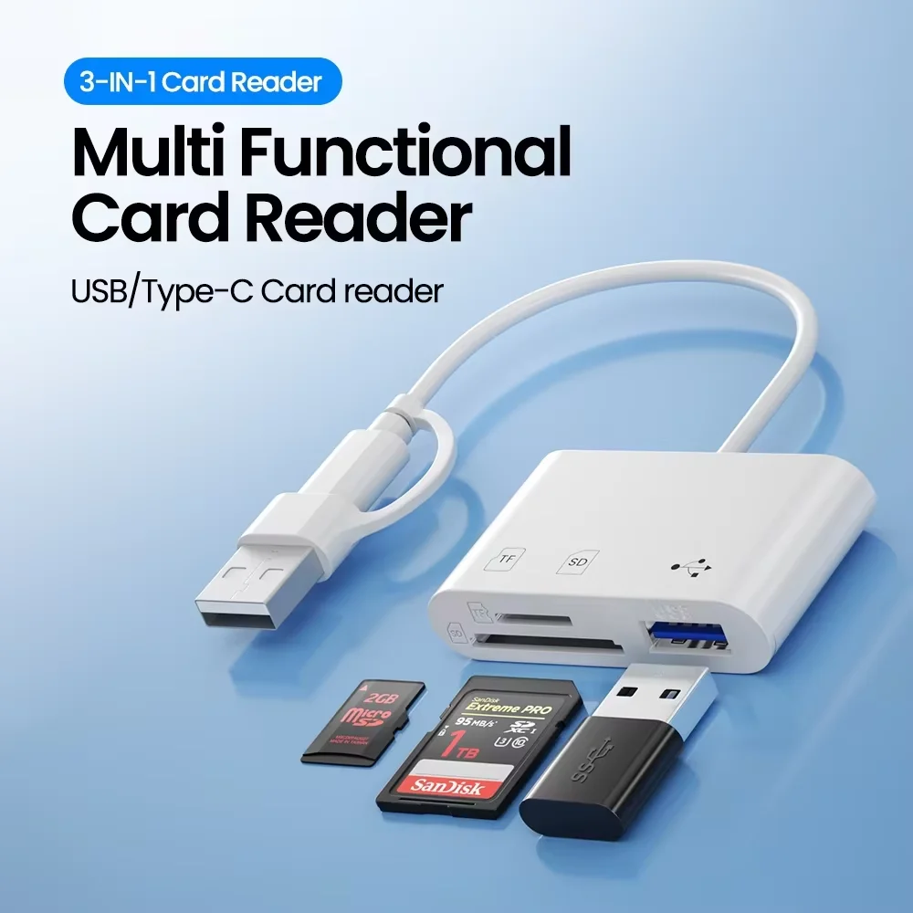 3 in 1 USB/Type C Multifunction Card Reader OTG SD TF Memory Card Converter for MacBook Laptop Samsung - Memory Card Reader