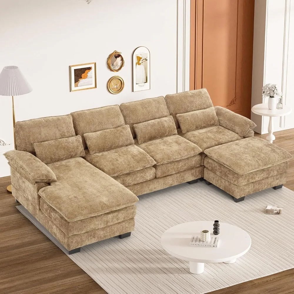 

U Shape Sectional Sofa Cloud Couch for Living Room, 114" Comfy Chenille Modular Sectional Sofa, Modern Upholstered 4 Seat