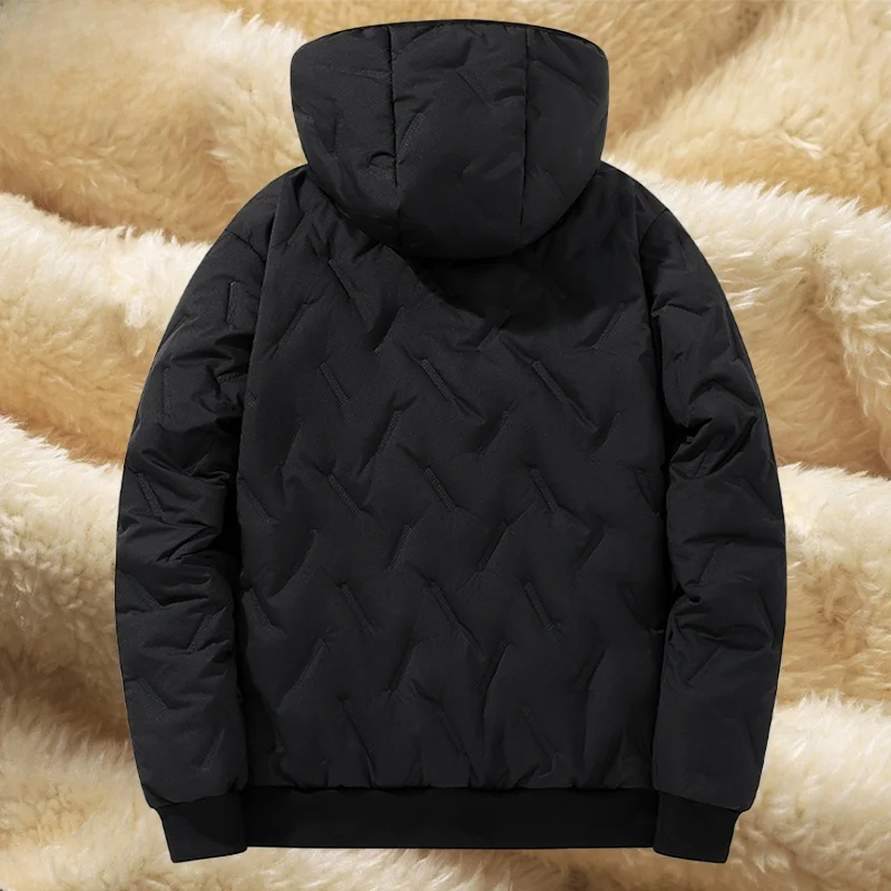 

Men's Thiened aphene Cotton Jaet Lamb Velvet Hooded Coat Warm Winter Outerwear Polyester Fiber Long Sve Zipper Closure