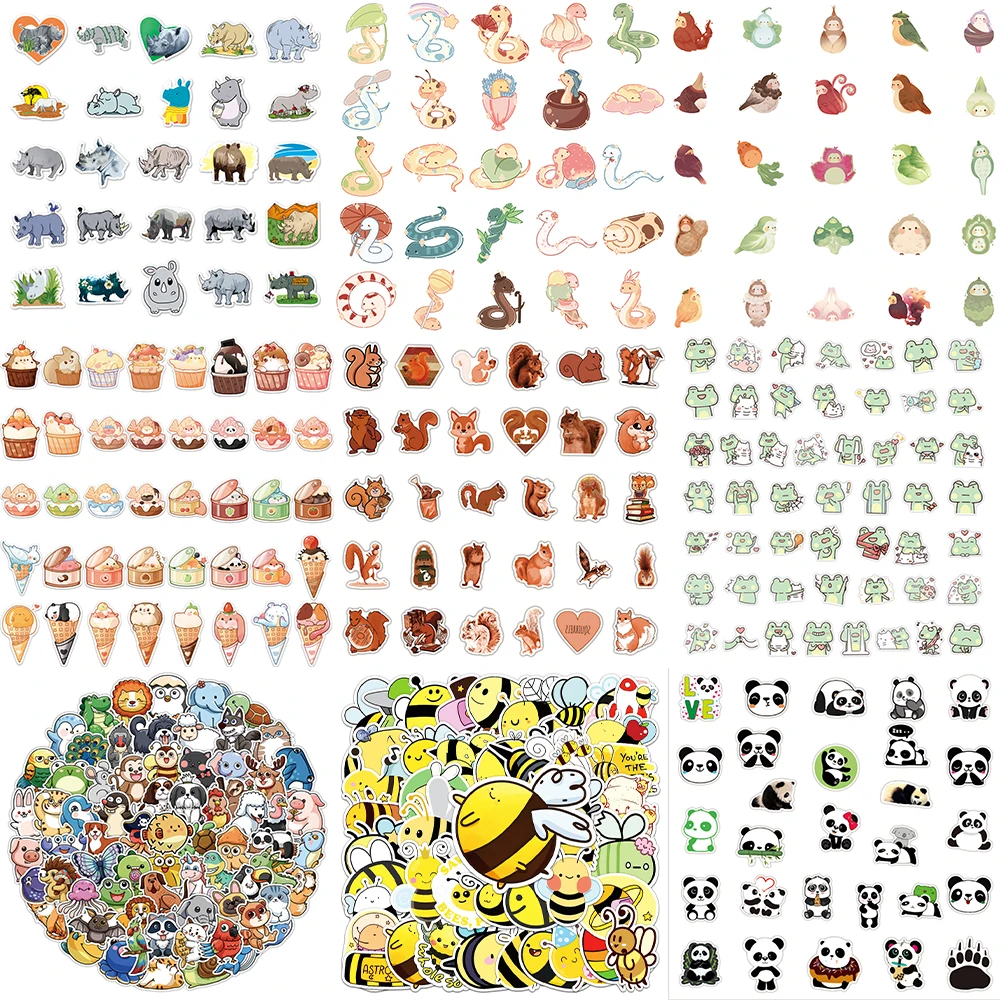 Cute Cartoon Animals Stickers Series, Creative Bee Graffiti, Skate, Bagagem, Telefone, Capacete, Decoração DIY, Atacado, 10 Pcs, 30 Pcs, 50Pcs