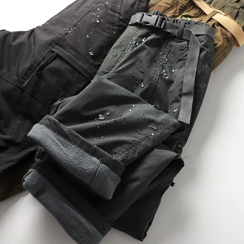 Winterhose für Herren, doppellagig, mit Fleece-Futter, verbesserte wasserabweisende Cargo-Hose, warme, lässige, weite Hose für den Außenbereich – Detail 5