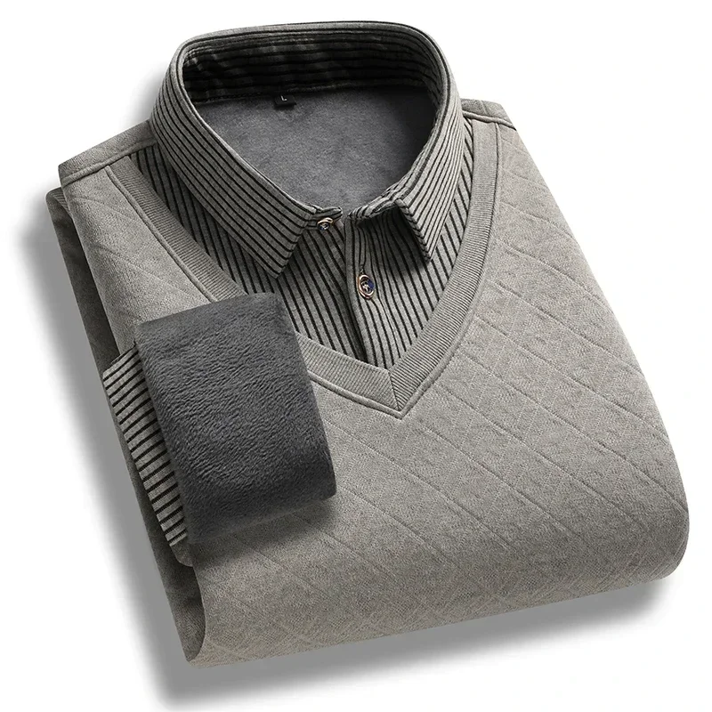 Otoño Invierno moda alta calidad de felpa cuello grueso suéter cálido tendencia de moda suelta transpirable falso suéter de dos piezas