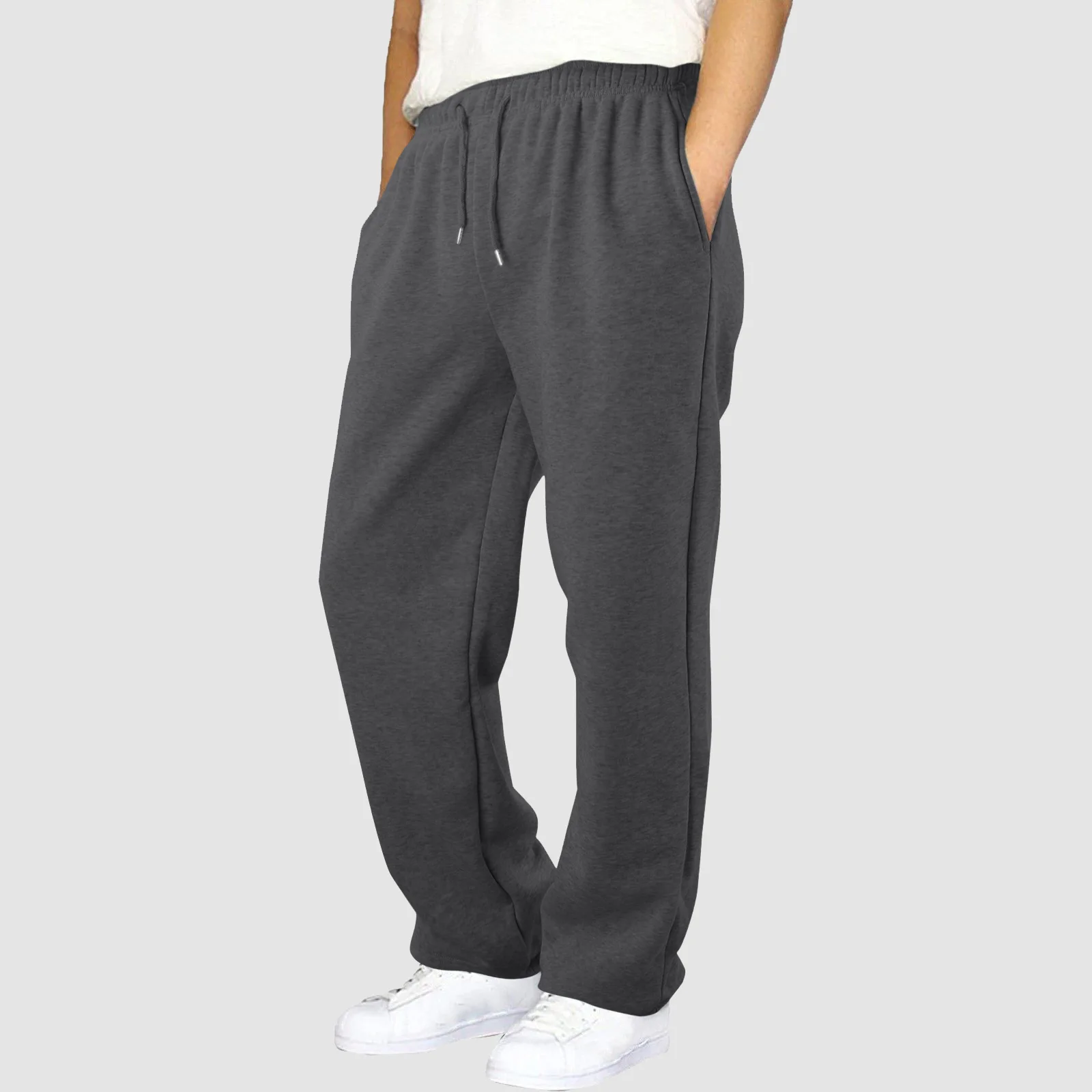 Baggy joggingbroek voor heren 2024, casual grijze broek met zakken, elastische taille, trekkoordbroek, hardloopfitness joggingbroek