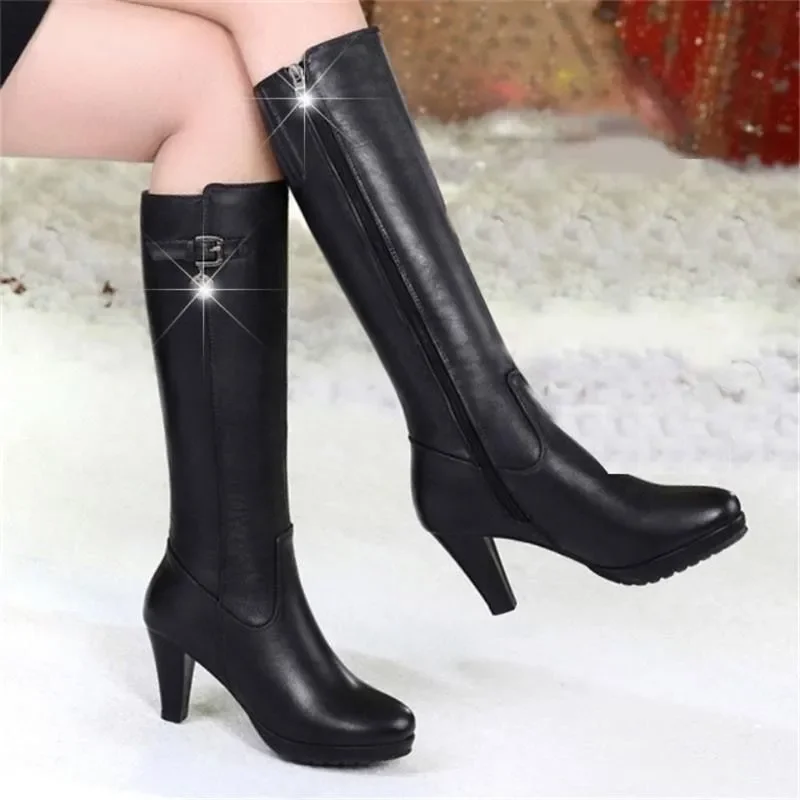 Ladies Fashion Sweet Black Knee High Long Boots Women Cute Comfortable Autumn White Boots Winter Boots Frauen Stiefel G2311