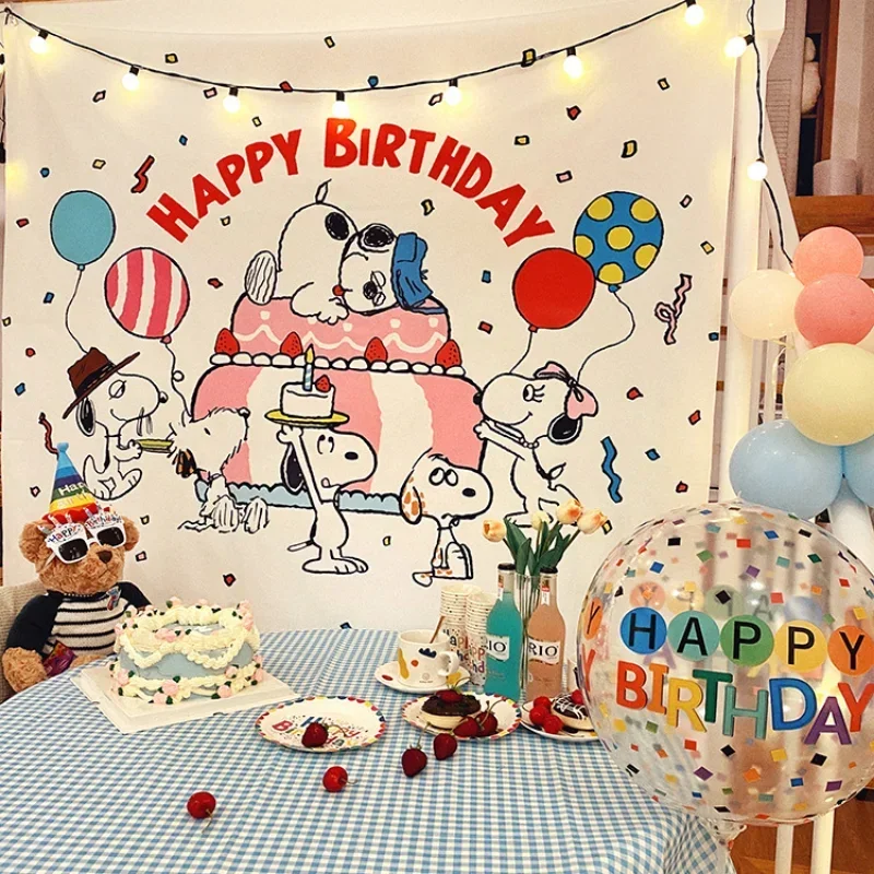 Snoopy Charlie Brown Anime buon compleanno sfondo arazzo panno Kawaii Party Decor decorazione della stanza Souvenir di un anno