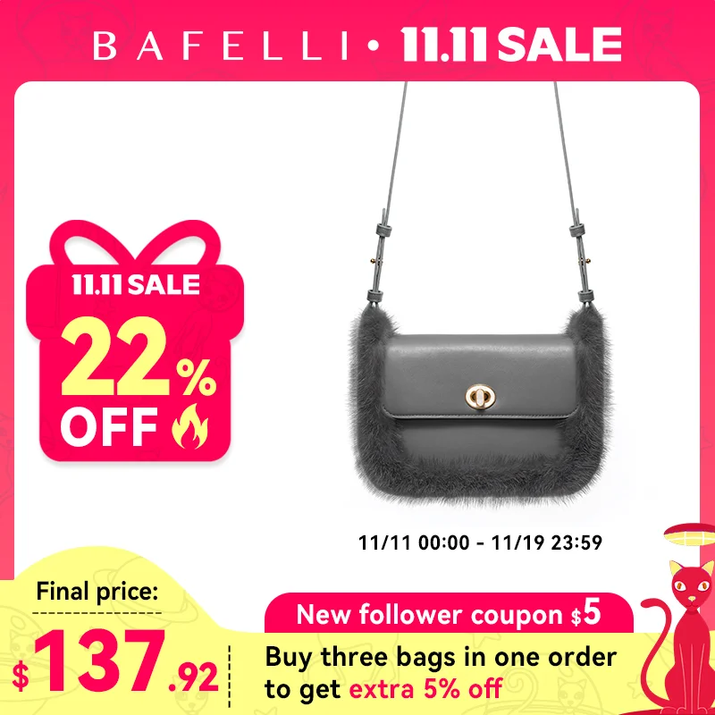 

BAFELLI 2025 NEW WOMEN'S BAGS FASHION TRENDING FUR GENUINE LEATHER LUXURY BRAND ORIGINAL DESIGNER CROSSBODY SHOULDER PURSE
