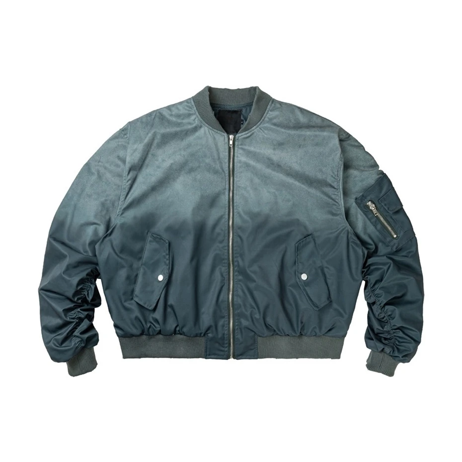 Mens Bomber Jacket Streetwear Hip Hop Gradient Coats Men Oversized Harajuku Vintage Ripped Hole Varsity Baseball Jacket Unisex