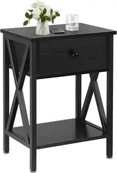 Nightstands, Modern End Side Tables,Night Stand with Drawer &Storage Shelf for Bedroom living Room Office Lounge, Black