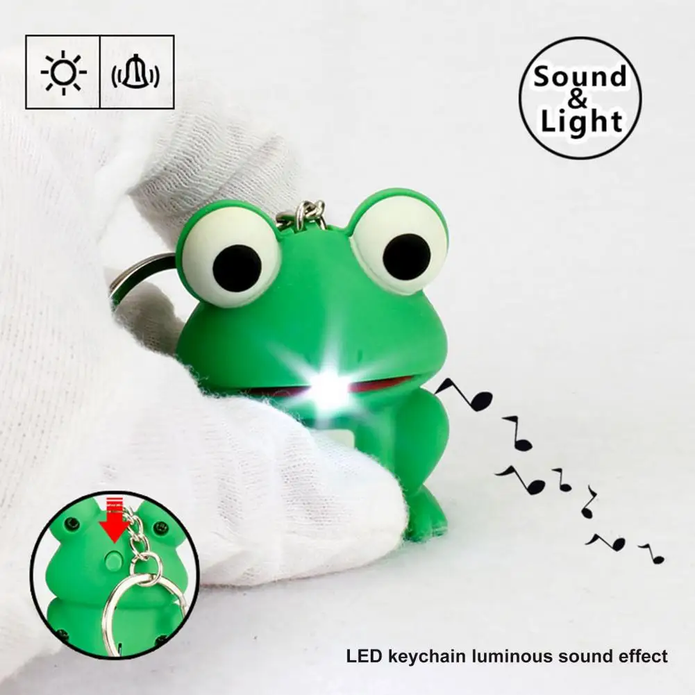 Dropshipping ！Glowing Toy Sound Effect Funny Animal Shape Built-in Battery Lovely Entertainment ABS Cartoon Frog Key Ring Gift