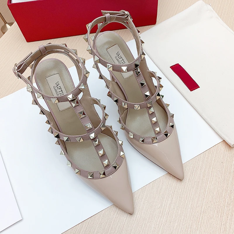 women\'s shoes sandals Summer luxury Brand Woman 2024 trend Ankle Strap Sexy Party Classic Rivets High Heels Ladies Shoes women