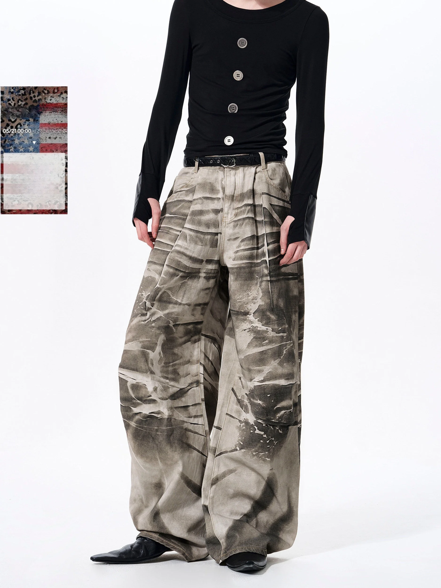 

Trendy American Retro Men's Jeans Dyeing Loose Wide Leg Floor-Length Casual Cotton Straight Tube Pants Youth Faion
