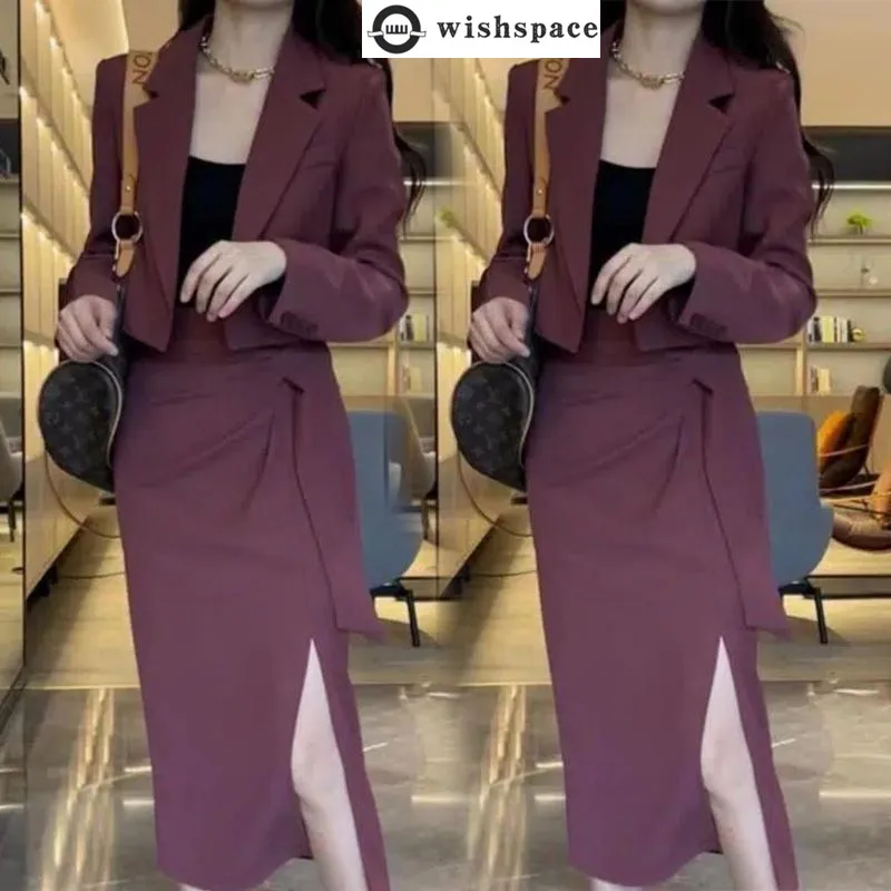 

Fashionable Women's Suit for Spring and Autumn New Korean Version with High-end Feel Suit Top Age Reducing Skirt Two-piece Set