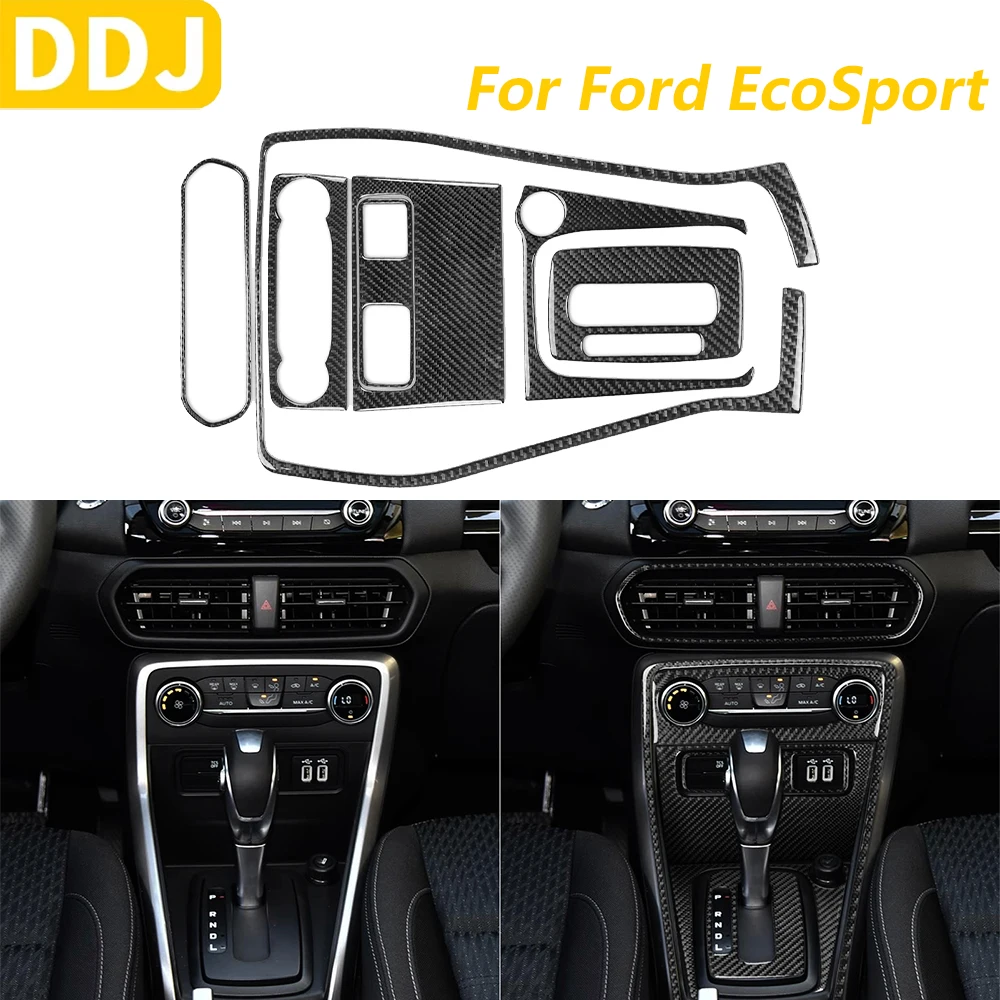 

For Ford EcoSport 2018-2025 Real Carbon Fiber Center Console CD AC Gear Shift Panel Trim Set Car Accessories Decoration Sticker