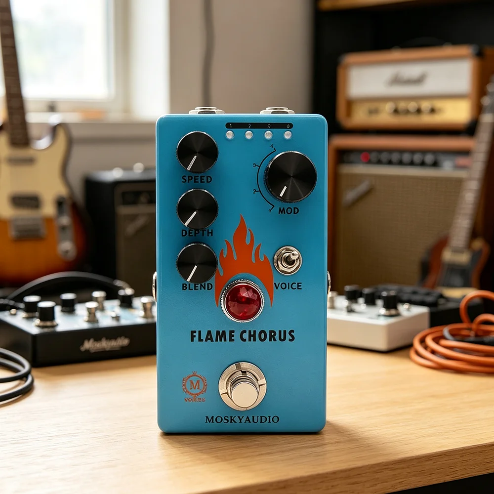 Mosky Analog Chorus Guitar Effect Pedal 4‑Mode Select Knob 1‑Voice Toggle Switch True Bypass Speed Depth Blend 9V Mini Stompbox
