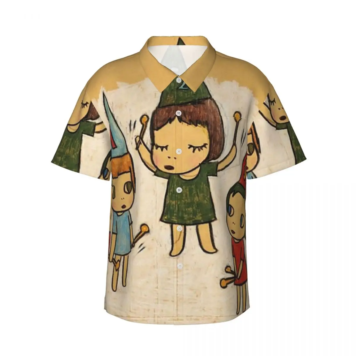 

Funny Yoshitomo Nara Men's Shirts Hawaiian Short Sleeve Shirt Fashion Lapel Tops for Summer Beach