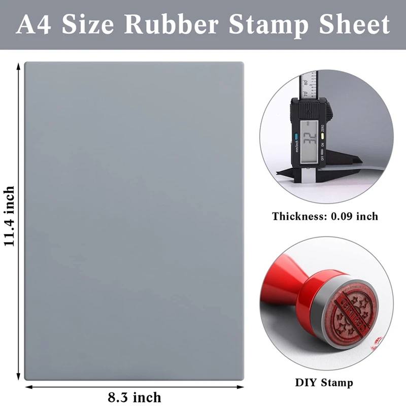 ABJI-2 Sheets Rubber Stamp Sheets For Laser Engraving Machine, A4 Rubber Stamp Sheets For Laser Cutter Soft Rubber Sheets