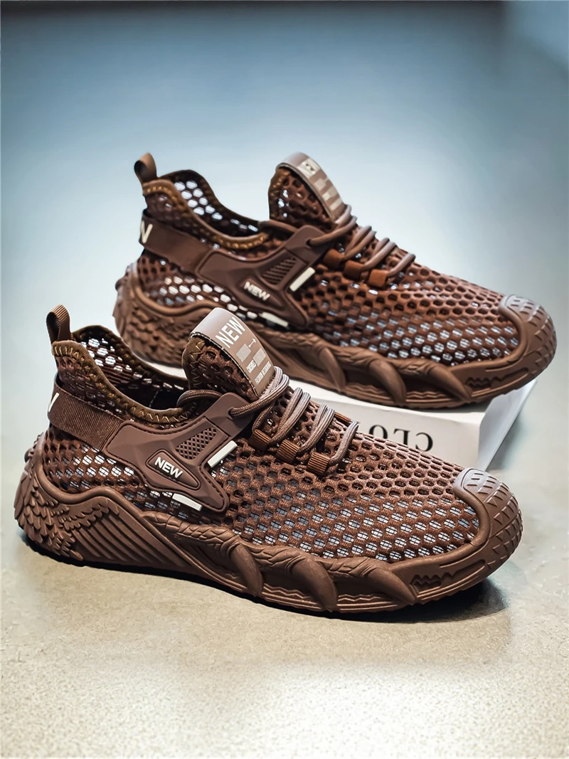 

Men's Summer Breathable Mesh Slip-On Hiking Shoes Lightweight Hollow-Out Design Stream Trudging Fashionable Casual Sneakers