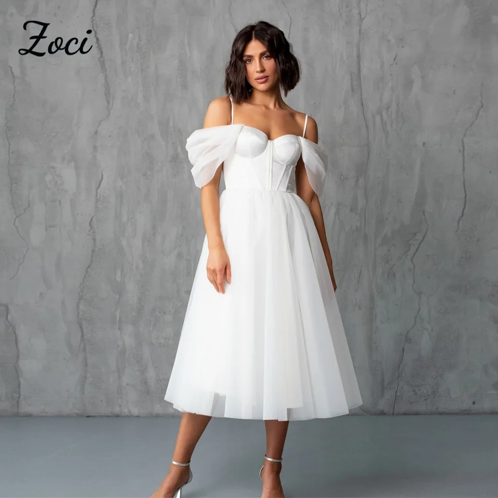 

Zoci Sweetheart Off Shoulder Prom Dresses Customized Draped A Line Evening Gown Women Tea Length Formal Occasion Party Dress