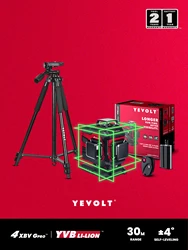 YEVOLT TP-YVGLL4XS16 4-Plane Green Laser Level 4D 16-Line Self-Leveling 360 Ground Line Horizontal & Vertical Tools -1.5m Tripod