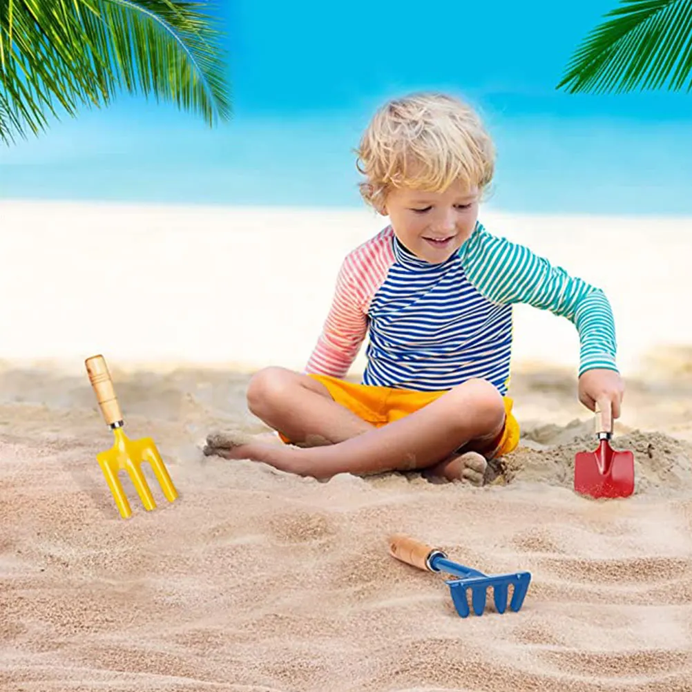 Juego de herramientas de jardinería de Metal, palas de excavación ligeras, herramientas para arena de playa, mango de madera de colores para niños, Mini palas de agarre suave y seguro