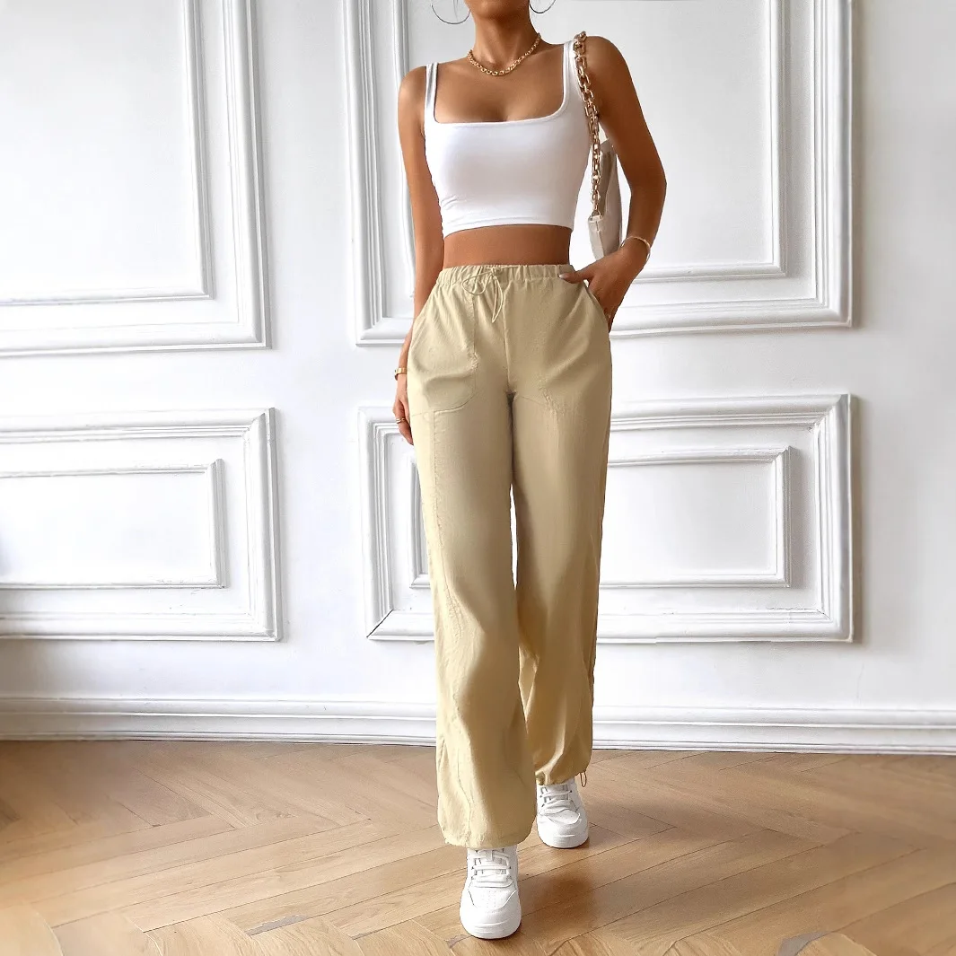 2025 Casual Minimalist Style Drawstring Long Pants Women's Clothing Pants
