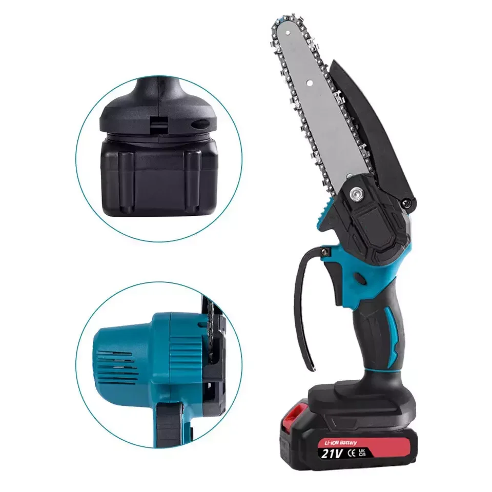 2 Batteries 6/4 Inch Mini Cordless Chainsaw Electric One-Hand Saw Wood Cutter UK