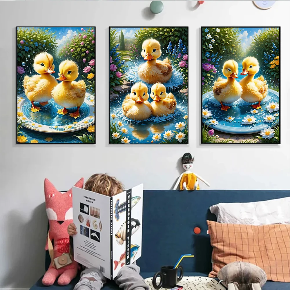 Diamond 5D Cute Little Yellow Duck Playing In The Water Painting DIY Beautiful Flower Full Drills Mosaic Embroidery Cross Stitch