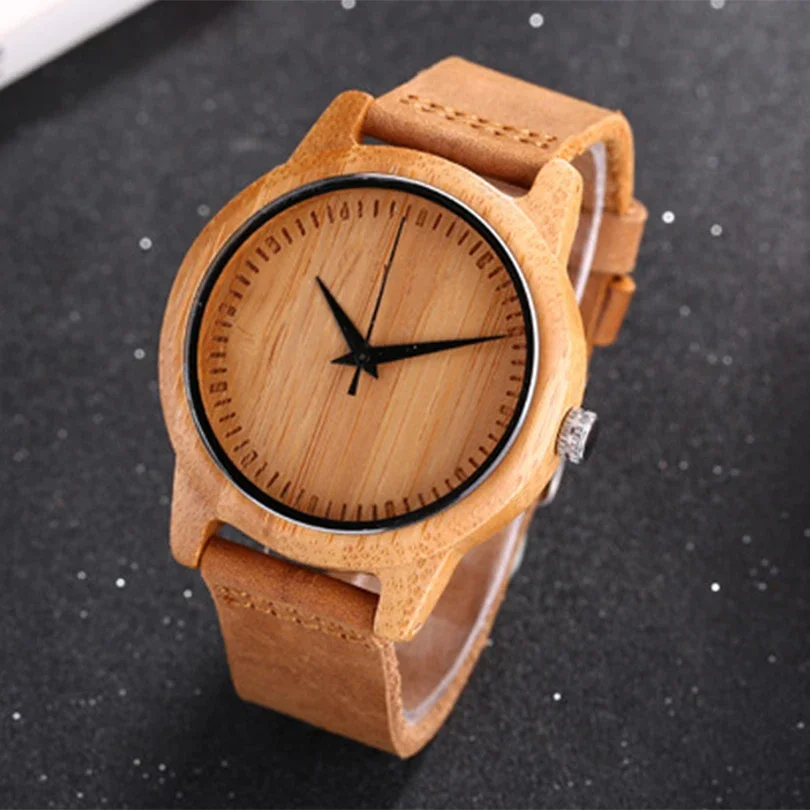 Bamboo Watch for Men Deer Orologio Luxury Reloj Wooden Case Leather Strap Quartz Wristwatch Male Wood Engraved Dial Man Clock