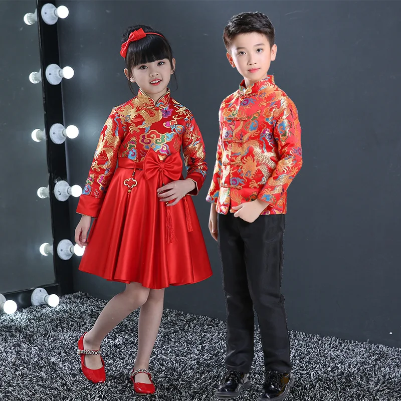 Kids China Dress Of The Tang Dynasty Chinese Traditional Garments Jacket Costume Pants For Children Boy Girl Clothing