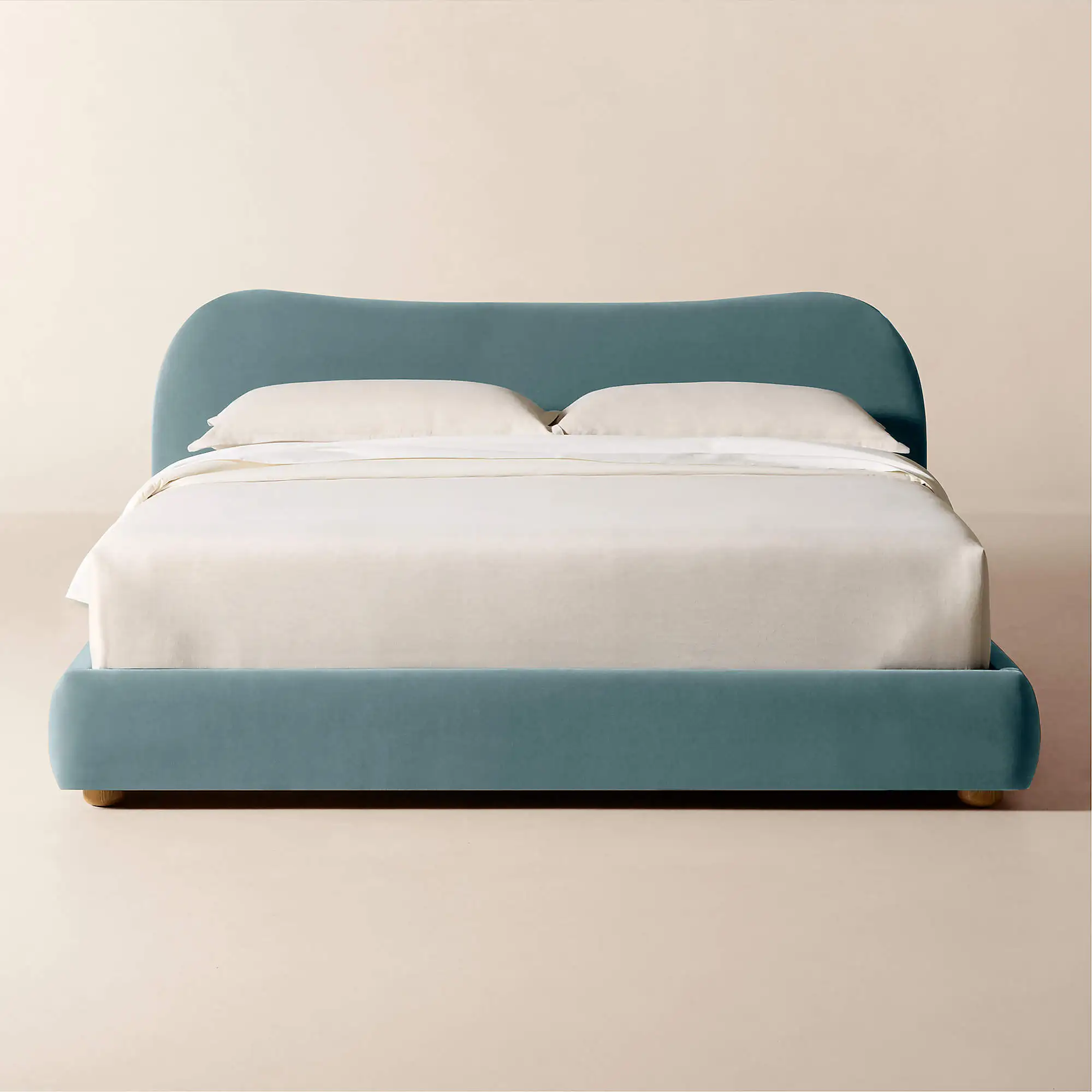 

*Modern Home Bedroom Furniture Wooden Beds Velvet King Queen Size Bed Frame with Headboard