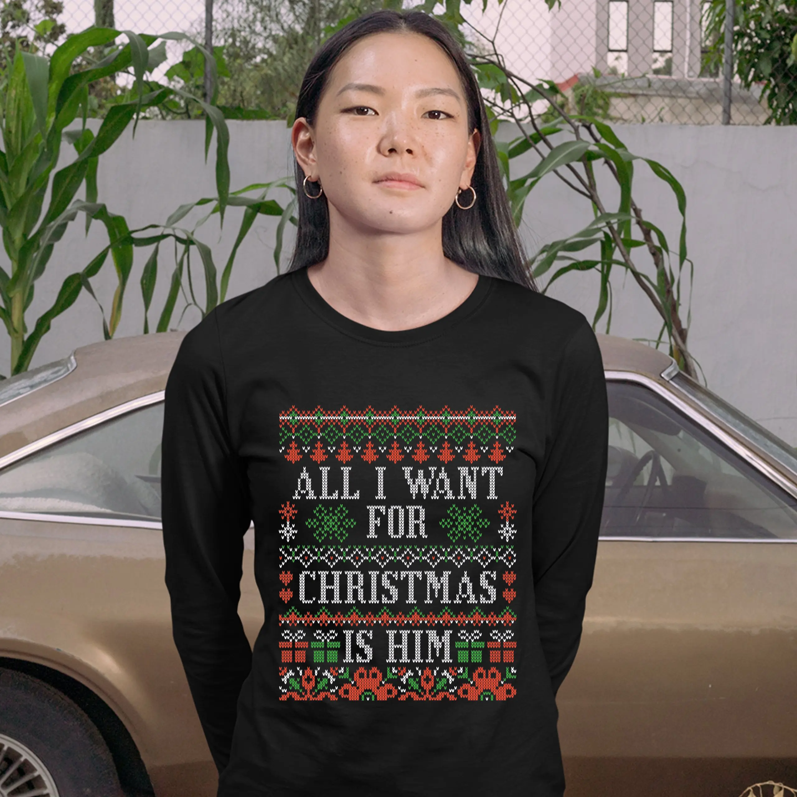 All I Want for Christmas Is Him Women's Long Sleeve T-shirt Ugly Sweater