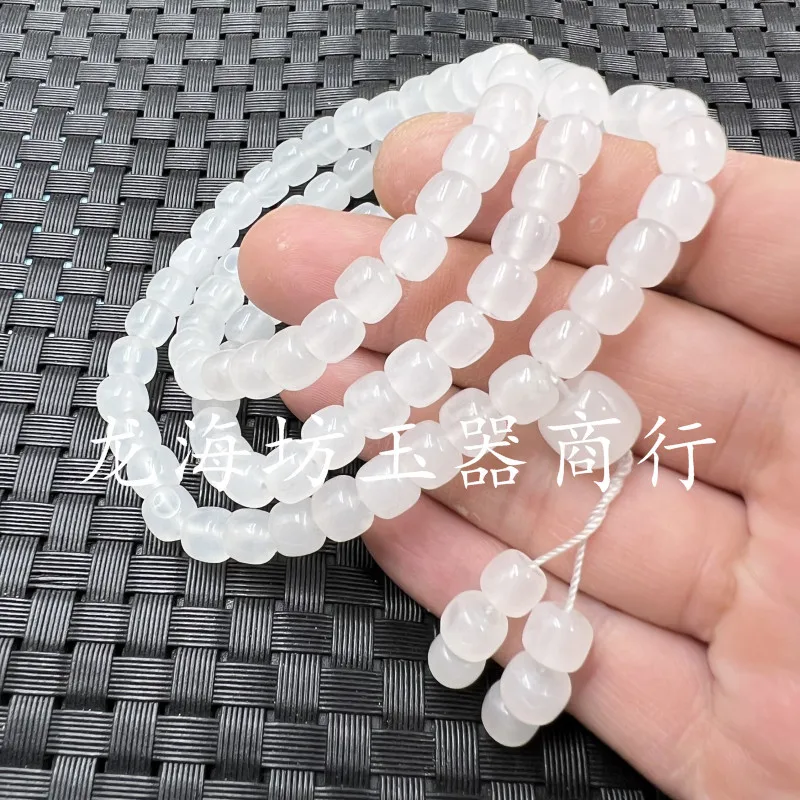 Xinjiang Hetian White Jade Old-Styled Bead Jade Pendant Jinsi Jade8mm round Beads108Bracelet Multi-Wrap Bracelet