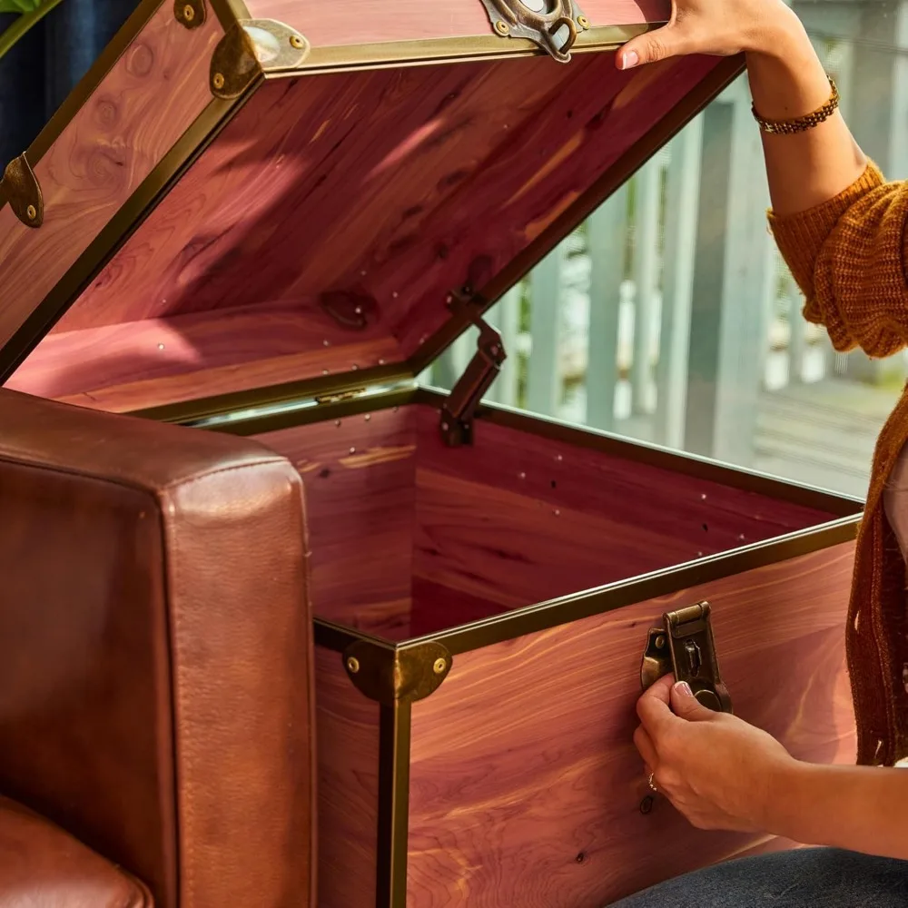 صندوق تخزين Cedar Chest Knotty Cube مقاس 18 × 18 × 20 - أجهزة نحاسية عتيقة، طاولة قهوة، نهاية صندوق السرير، حل تخزين متعدد الاستخدامات #6