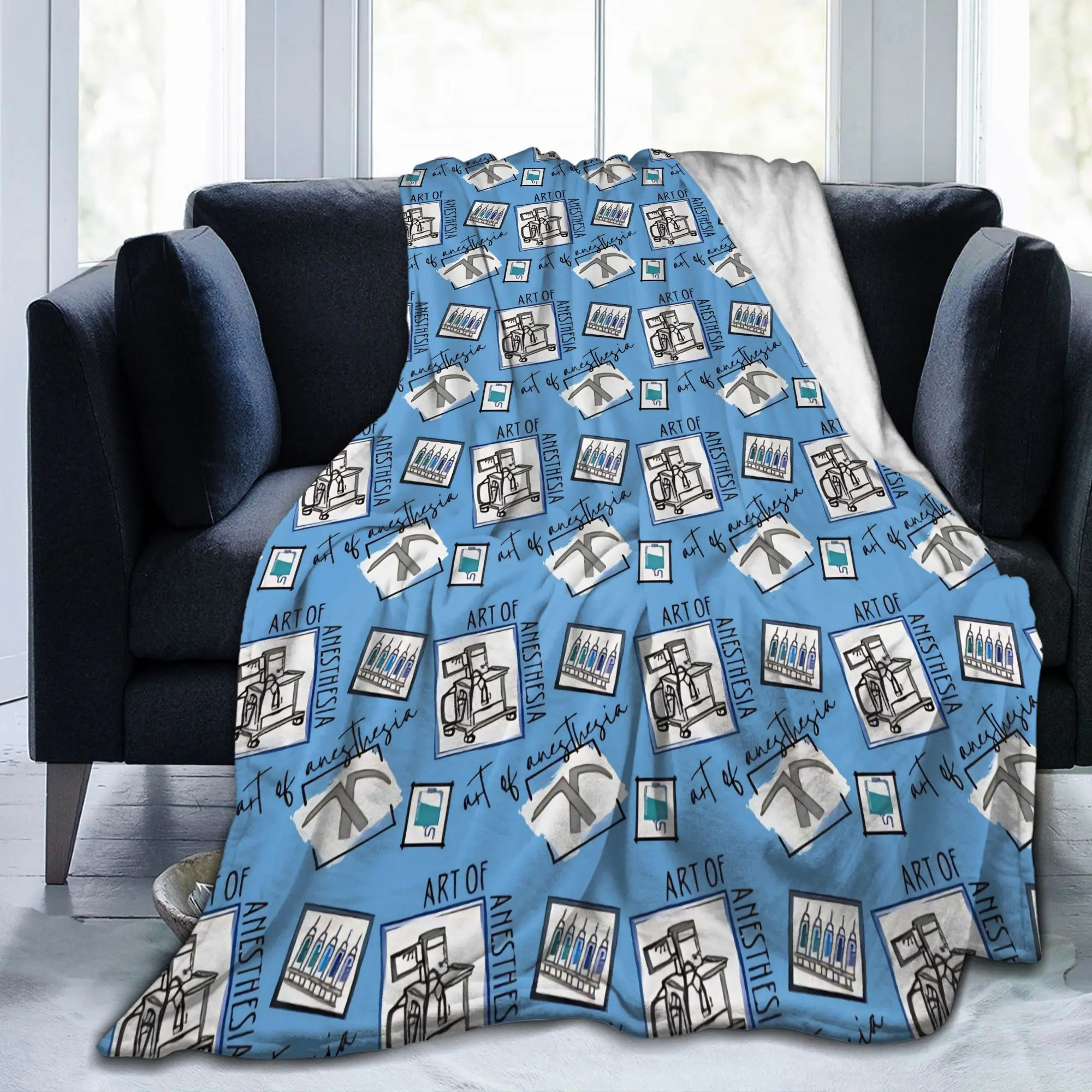 Anesthesia Anesthesiology Medical Flannel Throw Blanket Anesthetist for Sofa Knitted Blanket Office Portable Breathable Throws