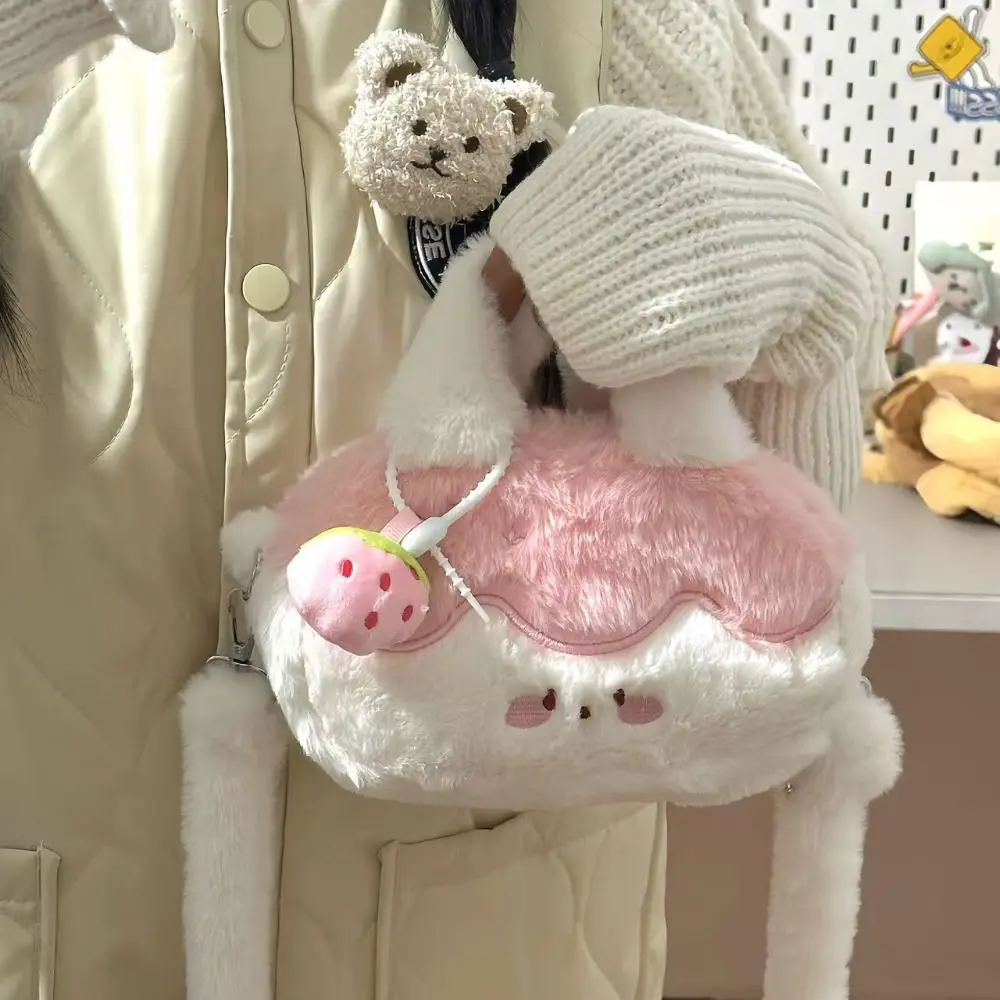 

Sweet Desert Pudding Crossbody Bag with Plush Pendant Plush Children Backpack Large Capacity Doll Cartoon Shoulder Bag Students