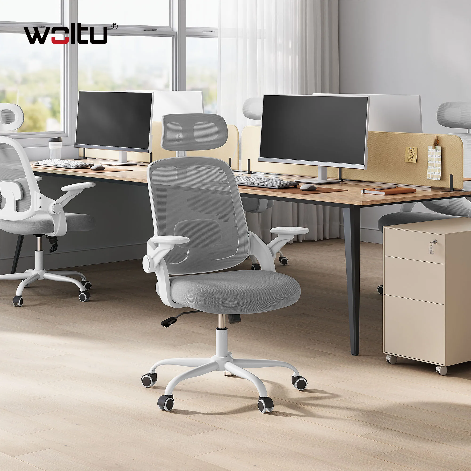 WOLTU Ergonomischer Bürostuhl aus Netzstoff, anhebbarer Gaming-Stuhl, drehbarer Computerstuhl mit Kopfstütze, verstellbare Lendenwirbelstütze, hohe Rückenlehne – Detail 29