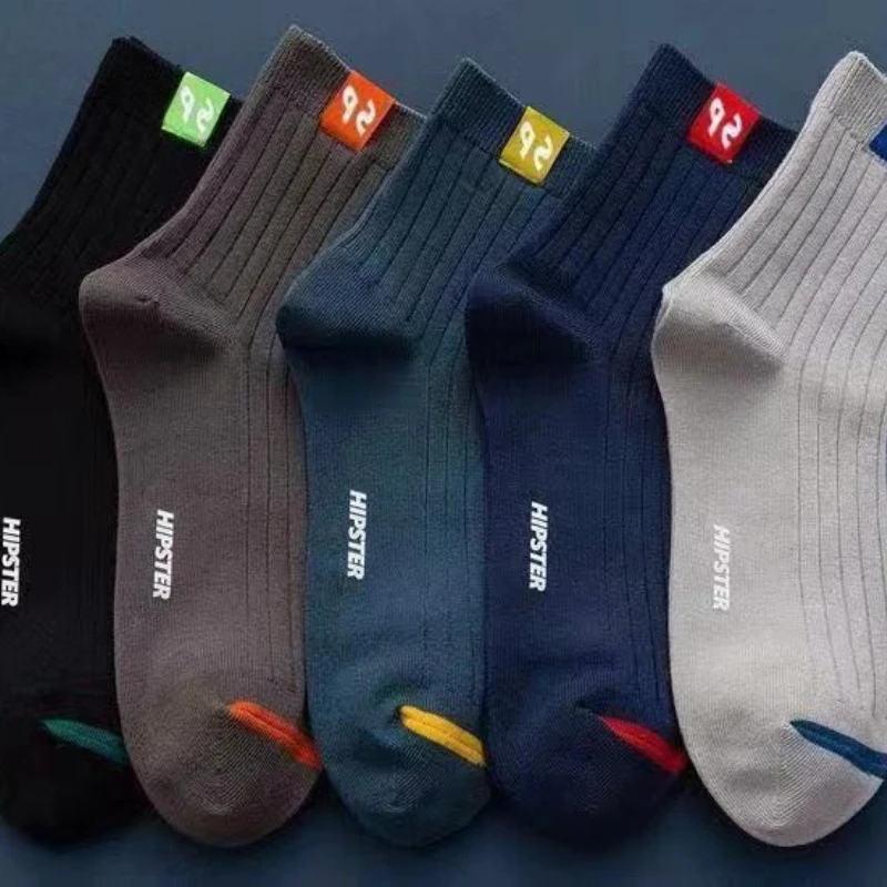 

5 pairs new spring autumn men's casual comfortable mid tube socks fashionable versatile short tube sports socks