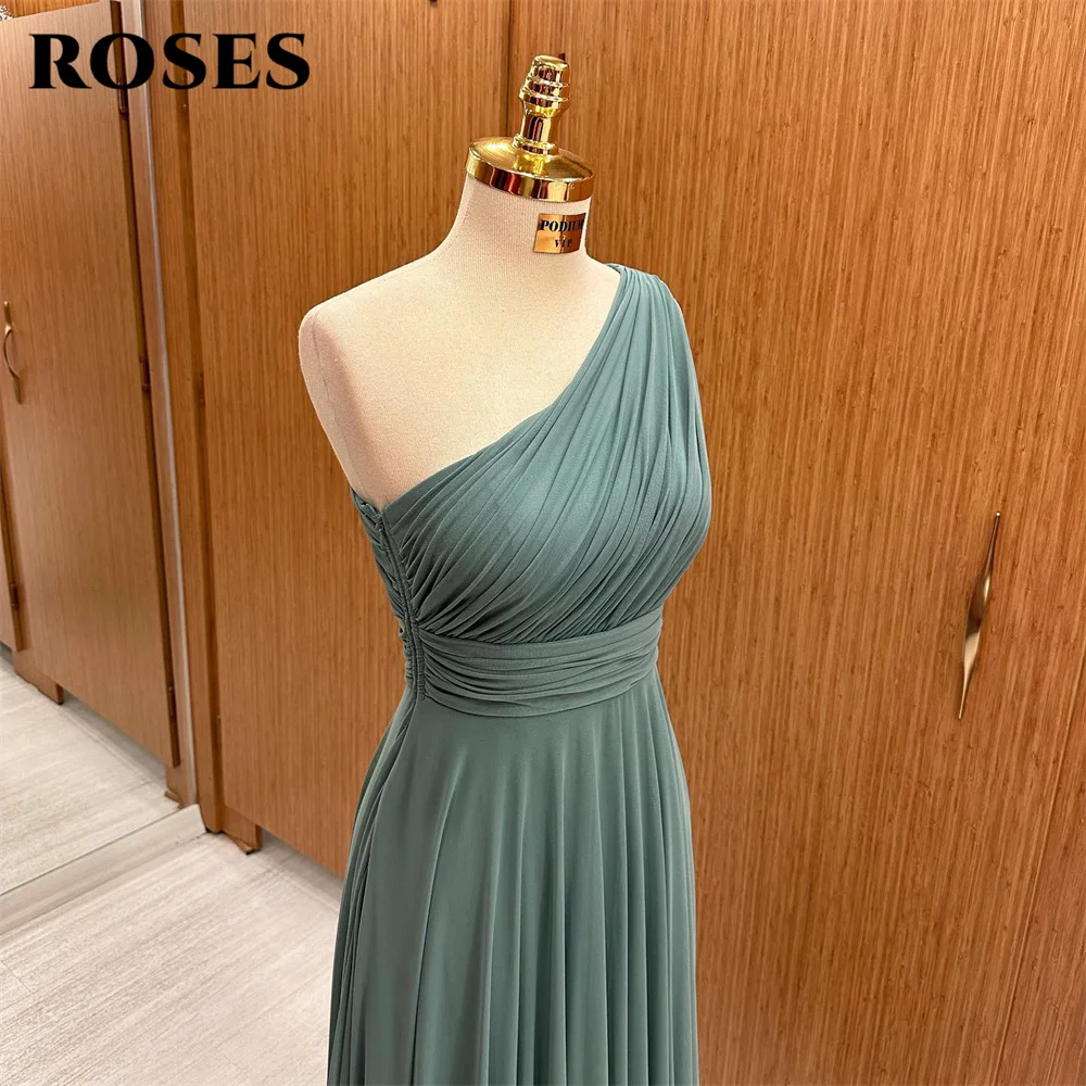 ROSES One Shoulder Long Party Dresses Beach Vintage Night Dresses Chiffion Pleat Sleeveless Celebrity Dress vestidos de fiesta