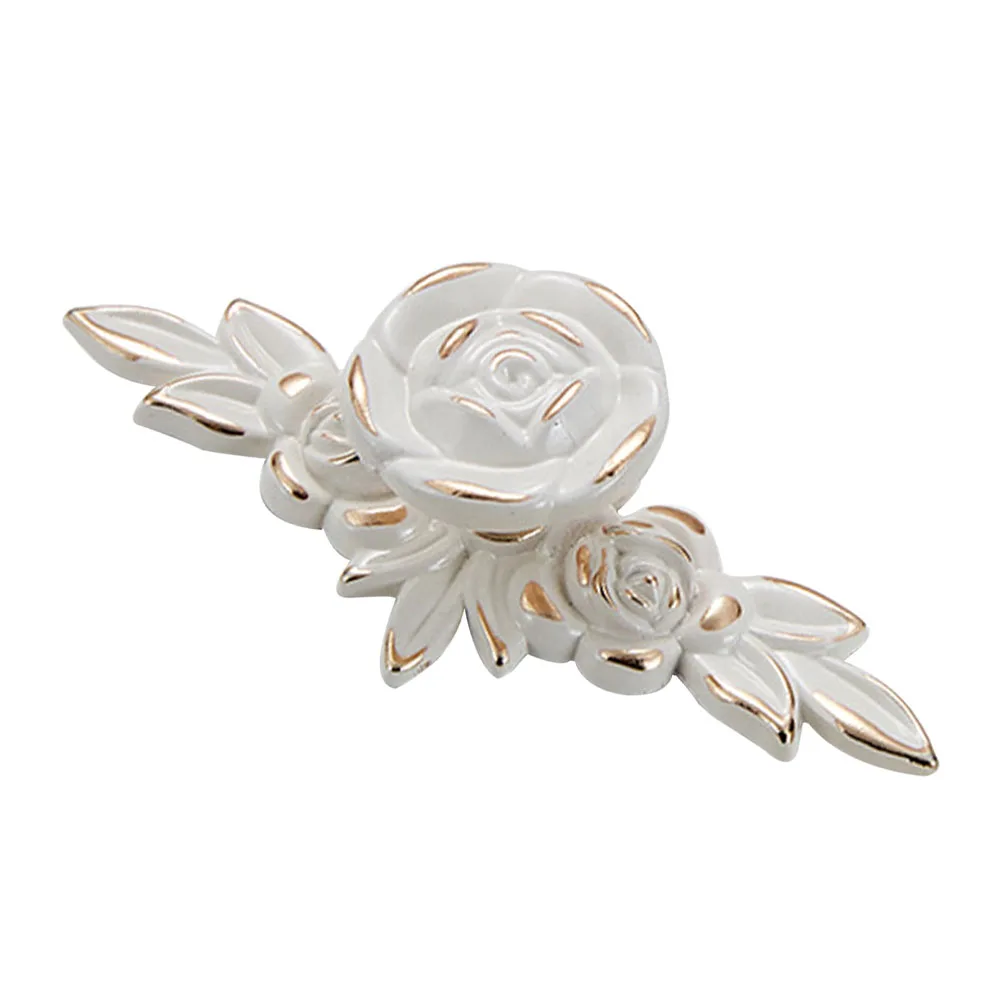 

European Style Rose Cabinet Knobs Zinc Alloy Drawer Pulls Sturdy Structure Ivory Color Retro Door Handles Hardware
