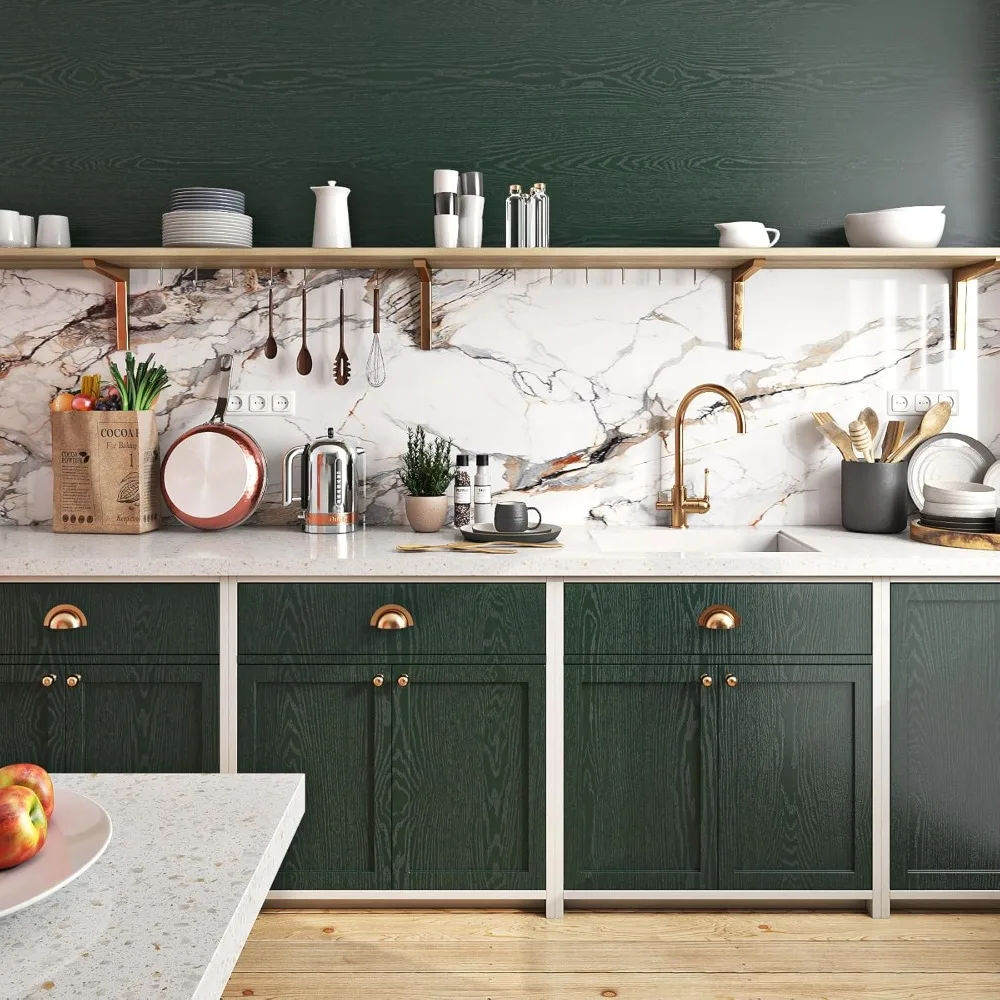 Kit de cobertura de bancada verde à prova d'água, 24 x 394 polegadas, design de madeira verde escuro para contadores de cozinha