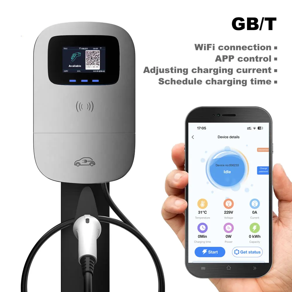 

JIGU 32A 7.6KW GBT Electric Vehicle Car Charger WiFi EVSE Wallbox 11KW 22KW GB/T Charging Station Cable APP Control EV Charger