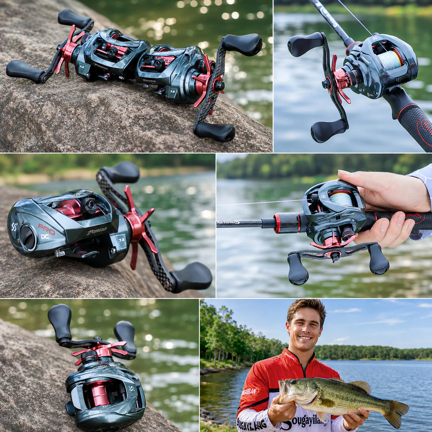 Sougayilang PRO DC Elektronische Baitcasting-Rolle Anti-Backlash 7.2:1 Übersetzungsverhältnis 7+1BB Carbon-Griff Salzwasser-Angelrolle – Detail 19