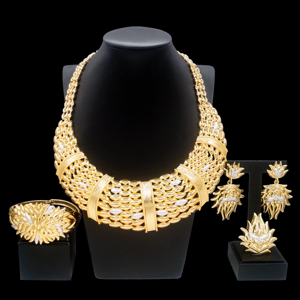 Jewelry Sets Naija Women Party Use Italian Design Non Tarnish Necklace Earrings Bangle Bracelet Ring