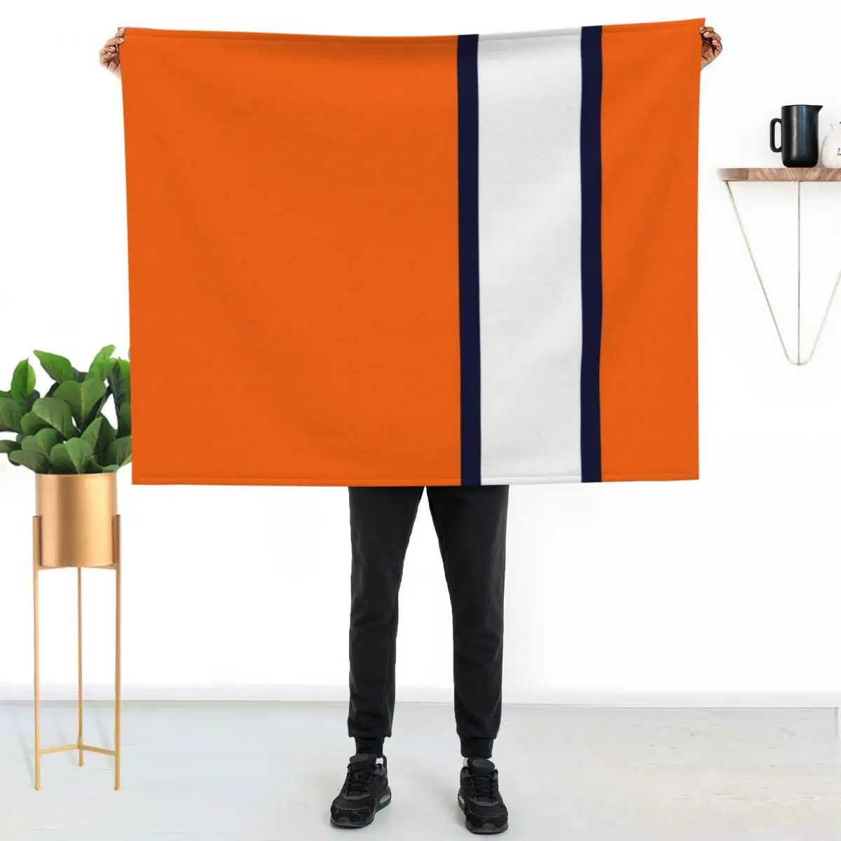 

Luton Town Retro Away 1977 -78 Orange and White Navy Bars Throw Blanket Travel Size Cozy Blanket for Plane Train